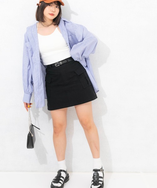 nemne store(ネンネストア)の「リップストップカーゴミニスカート(スカート・レディース・ブラック/ベージュ/アイボリー・フリー)」の7枚目の写真