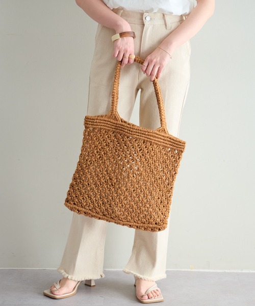 DISCOAT（ディスコート）の「ジュート編みトートバッグ（トートバッグ・レディース・ベージュ/オレンジ・FREE）」の4枚目の写真