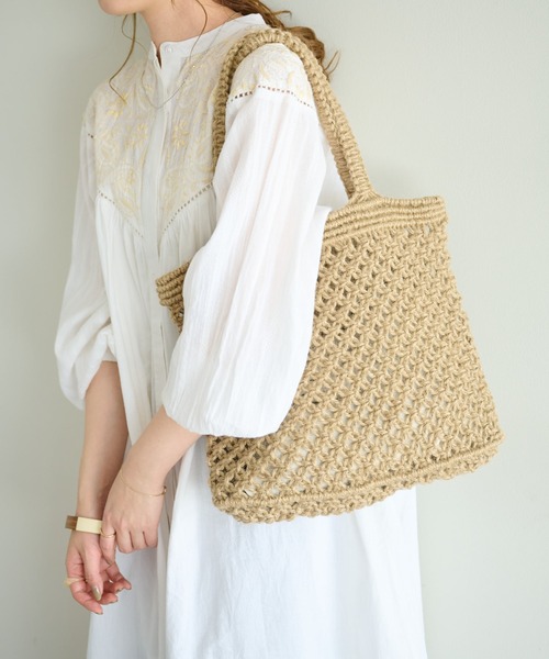 DISCOAT（ディスコート）の「ジュート編みトートバッグ（トートバッグ・レディース・ベージュ/オレンジ・FREE）」の10枚目の写真