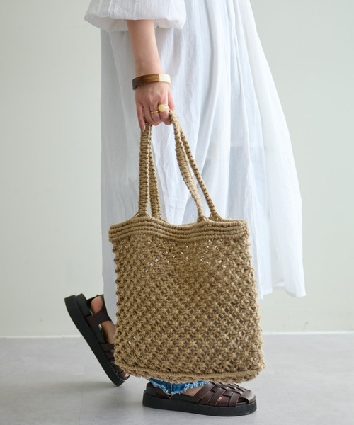 DISCOAT（ディスコート）の「ジュート編みトートバッグ（トートバッグ・レディース・ベージュ/オレンジ・FREE）」の3枚目の写真