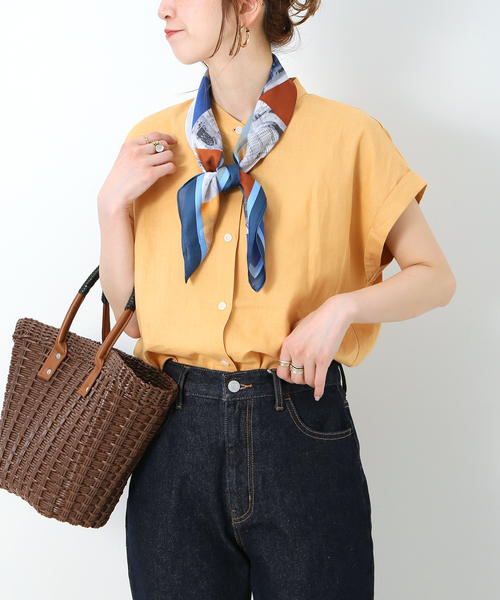 B.C STOCK(ベーセーストック)の「麻レーヨンバンドカラーシャツ(シャツ/ブラウス・レディース・ホワイト/ベージュ/ネイビー/グリーン・FREE)」の3枚目の写真