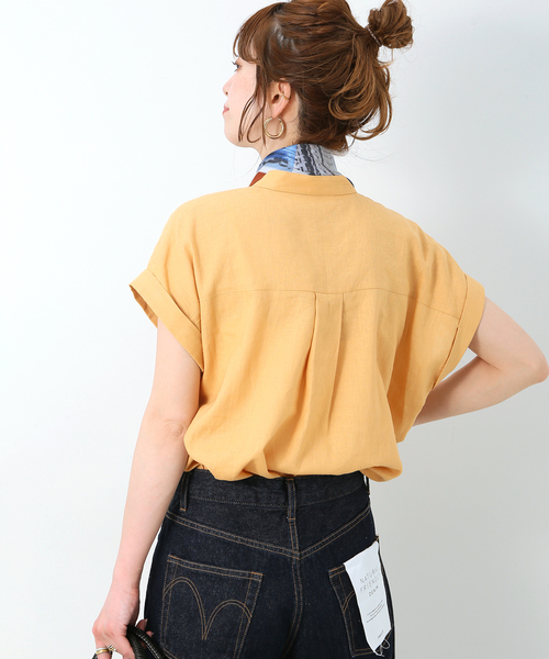 B.C STOCK(ベーセーストック)の「麻レーヨンバンドカラーシャツ(シャツ/ブラウス・レディース・ホワイト/ベージュ/ネイビー/グリーン・FREE)」の11枚目の写真