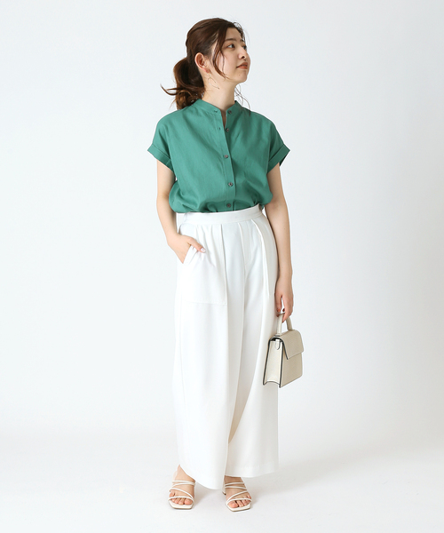 B.C STOCK(ベーセーストック)の「麻レーヨンバンドカラーシャツ(シャツ/ブラウス・レディース・ホワイト/ベージュ/ネイビー/グリーン・FREE)」の13枚目の写真