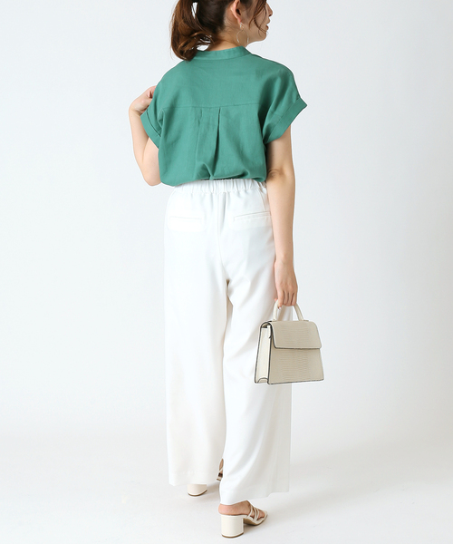 B.C STOCK(ベーセーストック)の「麻レーヨンバンドカラーシャツ(シャツ/ブラウス・レディース・ホワイト/ベージュ/ネイビー/グリーン・FREE)」の16枚目の写真