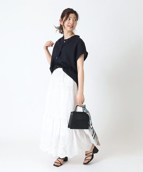 B.C STOCK(ベーセーストック)の「麻レーヨンバンドカラーシャツ(シャツ/ブラウス・レディース・ホワイト/ベージュ/ネイビー/グリーン・FREE)」の17枚目の写真