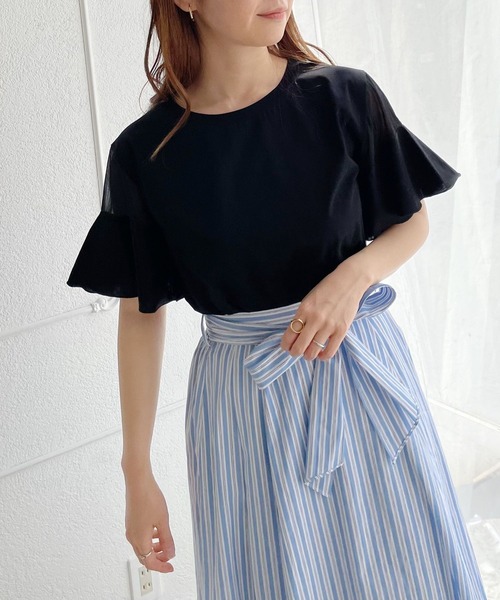 mysty woman(ミスティウーマン)の「シアショルダープルオーバー 277907(Tシャツ/カットソー・レディース・ブラック/オフホワイト/オレンジ/ライトブルー・FREE)」の16枚目の写真