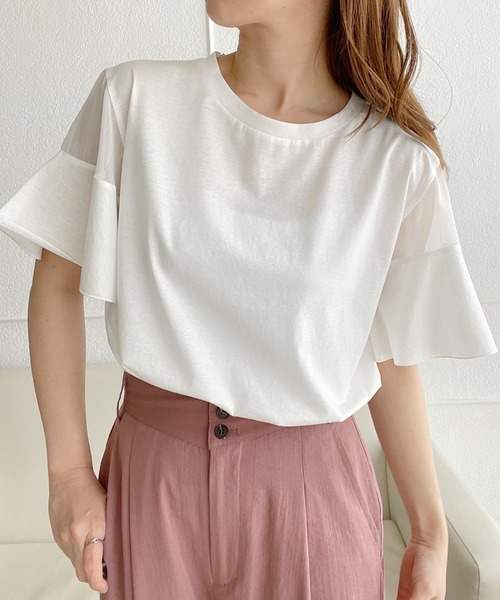 mysty woman(ミスティウーマン)の「シアショルダープルオーバー 277907(Tシャツ/カットソー・レディース・ブラック/オフホワイト/オレンジ/ライトブルー・FREE)」の18枚目の写真