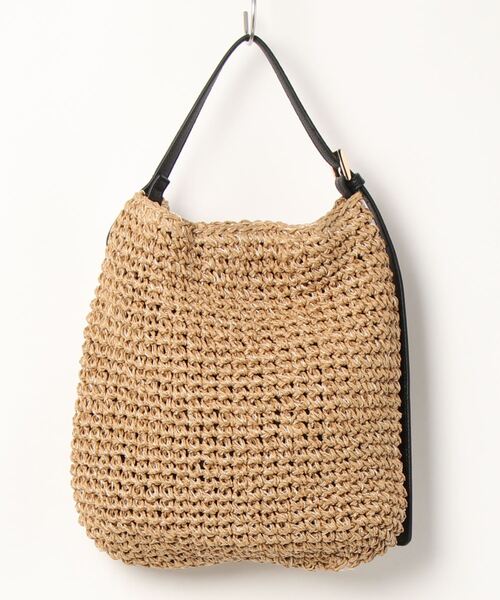 natural couture（ナチュラルクチュール）の「ベルトハンドル手編みミニバッグ（ショルダーバッグ・レディース・ブラック/アイボリー・FREE）」の3枚目の写真