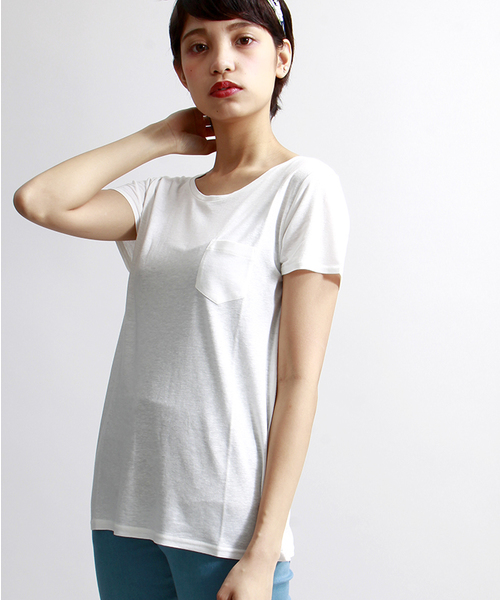 WEGO（ウィゴー）の「WEGO/リネンモダールTシャツ（Tシャツ/カットソー・レディース・ホワイト/アイボリー/ホワイト系その他/ブラック/カーキ・FREE）」の3枚目の写真