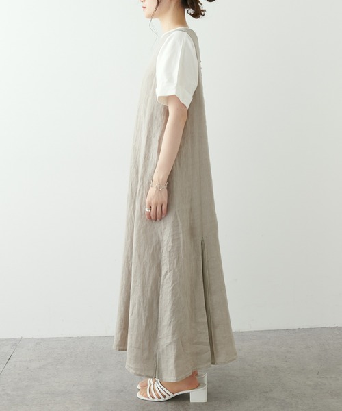 PUAL CE CIN（ピュアルセシン）の「フレンチリネン 製品染ノースリーブフレアワンピース（ワンピース・レディース・ベージュ/ブルー/チャコール・FREE）」の11枚目の写真