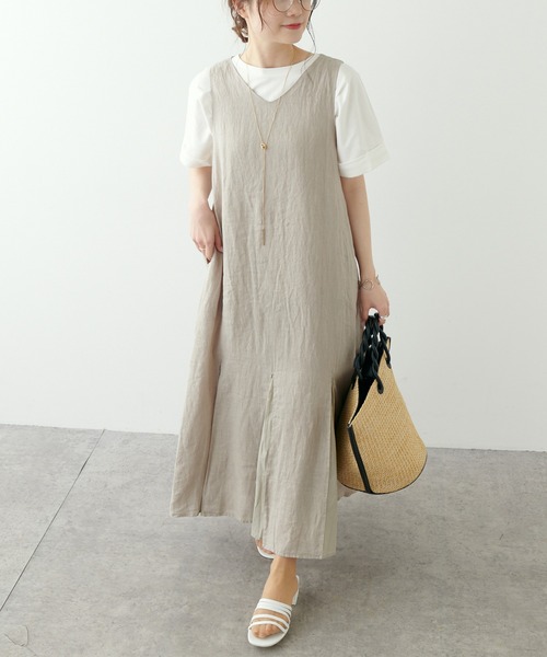 PUAL CE CIN（ピュアルセシン）の「フレンチリネン 製品染ノースリーブフレアワンピース（ワンピース・レディース・ベージュ/ブルー/チャコール・FREE）」の21枚目の写真