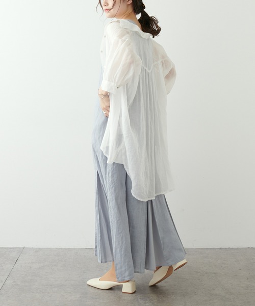 PUAL CE CIN（ピュアルセシン）の「フレンチリネン 製品染ノースリーブフレアワンピース（ワンピース・レディース・ベージュ/ブルー/チャコール・FREE）」の22枚目の写真