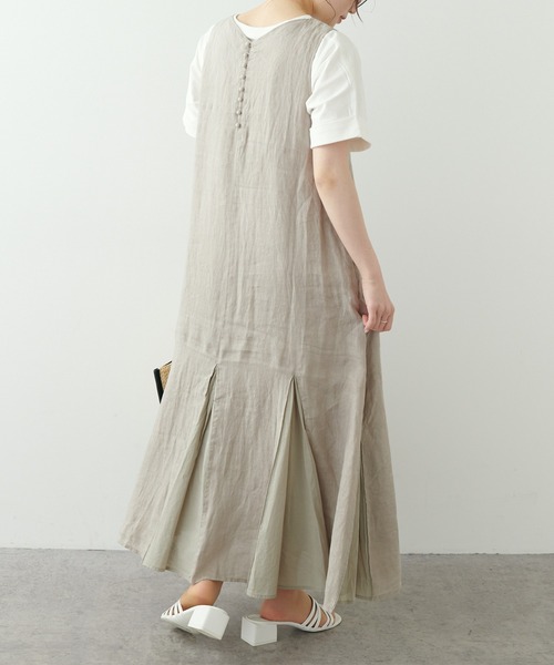 PUAL CE CIN（ピュアルセシン）の「フレンチリネン 製品染ノースリーブフレアワンピース（ワンピース・レディース・ベージュ/ブルー/チャコール・FREE）」の16枚目の写真