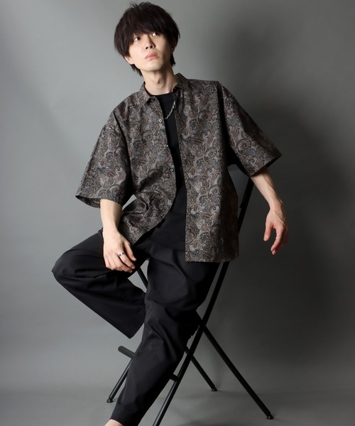 SITRY（シトリー）の「日本製/Oversize Drop shoulder Paisley shirt/オーバーサイズ ドロップショルダー ペイズリー シャツ（シャツ/ブラウス・メンズ・ブラック/マスタード/グレー・M/L）」の4枚目の写真