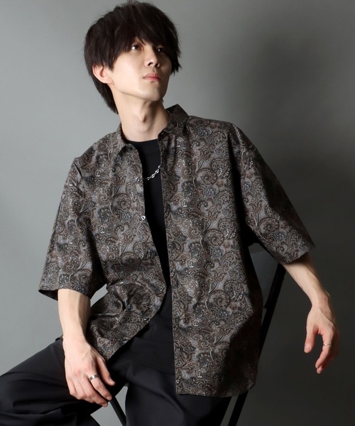 SITRY（シトリー）の「日本製/Oversize Drop shoulder Paisley shirt/オーバーサイズ ドロップショルダー ペイズリー シャツ（シャツ/ブラウス・メンズ・ブラック/マスタード/グレー・M/L）」の7枚目の写真
