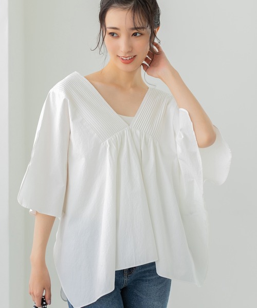 fifth(フィフス)の「ピンタックコットンVネックブラウス(シャツ/ブラウス・レディース・ホワイト/ブラウン・S/M)」の19枚目の写真