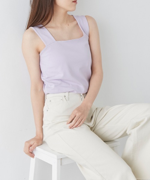 OMNES(オムネス)の「綿ベア天スクエアネックキャミ(Tシャツ/カットソー・レディース・ラベンダー/ブルー系その他/ブラック/ベージュ/ホワイト/チャコール・MEDIUM/LARGE)」の15枚目の写真