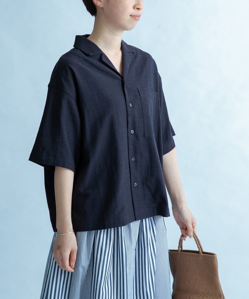 FORK&SPOON（フォークアンドスプーン）の「FORK&SPOON　オープンカラーシャツ（シャツ/ブラウス・レディース・ネイビー/オフホワイト/ブルー系その他・1）」の3枚目の写真