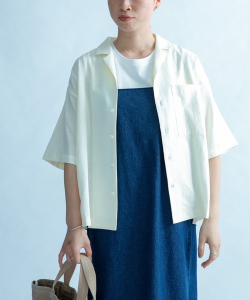 FORK&SPOON（フォークアンドスプーン）の「FORK&SPOON　オープンカラーシャツ（シャツ/ブラウス・レディース・ネイビー/オフホワイト/ブルー系その他・1）」の2枚目の写真