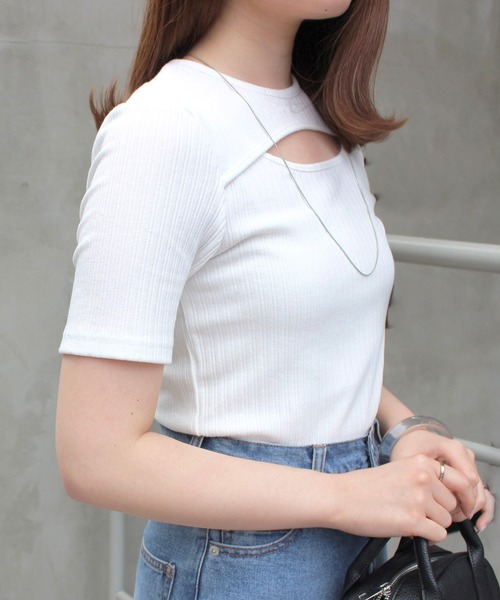 MLI'A(エムリア)の「レイヤードデザイン半袖トップス(Tシャツ/カットソー・レディース・ブラック/オフホワイト/ピンク/グリーン・M)」の6枚目の写真