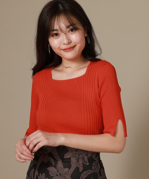 Cheek（チーク）の「スクエアリブニットプルオーバー（ニット/セーター・レディース・ベージュ/ネイビー/レッド/グリーン・MEDIUM）」の4枚目の写真