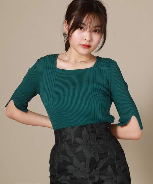 Cheek（チーク）の「スクエアリブニットプルオーバー（ニット/セーター・レディース・ベージュ/ネイビー/レッド/グリーン・MEDIUM）」の3枚目の写真