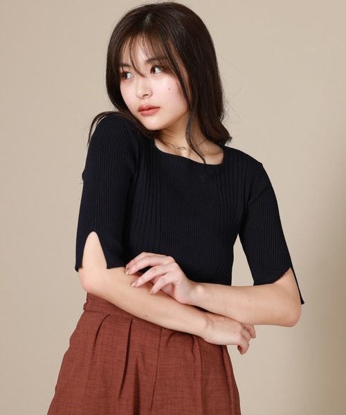 Cheek（チーク）の「スクエアリブニットプルオーバー（ニット/セーター・レディース・ベージュ/ネイビー/レッド/グリーン・MEDIUM）」の6枚目の写真