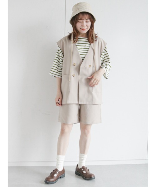 ehka sopo（エヘカソポ）の「ビッグバスクボーダープルオーバー（Tシャツ/カットソー・レディース・ボルドー/グリーン/オレンジ・ﾌﾘ-）」の14枚目の写真