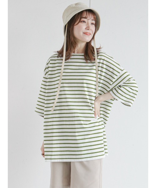 ehka sopo（エヘカソポ）の「ビッグバスクボーダープルオーバー（Tシャツ/カットソー・レディース・ボルドー/グリーン/オレンジ・ﾌﾘ-）」の9枚目の写真