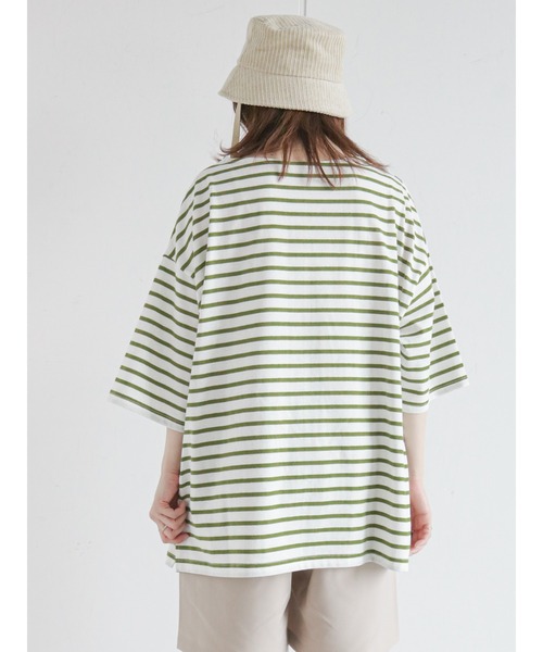 ehka sopo（エヘカソポ）の「ビッグバスクボーダープルオーバー（Tシャツ/カットソー・レディース・ボルドー/グリーン/オレンジ・ﾌﾘ-）」の8枚目の写真