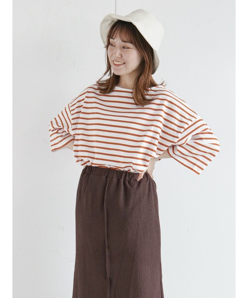 ehka sopo（エヘカソポ）の「ビッグバスクボーダープルオーバー（Tシャツ/カットソー・レディース・ボルドー/グリーン/オレンジ・ﾌﾘ-）」の15枚目の写真