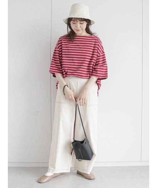 ehka sopo（エヘカソポ）の「ビッグバスクボーダープルオーバー（Tシャツ/カットソー・レディース・ボルドー/グリーン/オレンジ・ﾌﾘ-）」の10枚目の写真