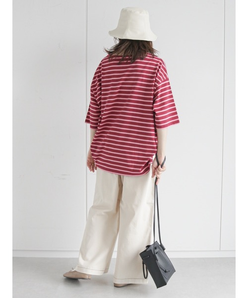 ehka sopo（エヘカソポ）の「ビッグバスクボーダープルオーバー（Tシャツ/カットソー・レディース・ボルドー/グリーン/オレンジ・ﾌﾘ-）」の21枚目の写真