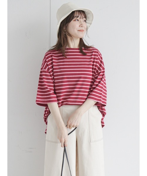 ehka sopo（エヘカソポ）の「ビッグバスクボーダープルオーバー（Tシャツ/カットソー・レディース・ボルドー/グリーン/オレンジ・ﾌﾘ-）」の11枚目の写真