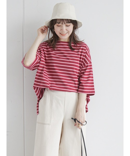 ehka sopo（エヘカソポ）の「ビッグバスクボーダープルオーバー（Tシャツ/カットソー・レディース・ボルドー/グリーン/オレンジ・ﾌﾘ-）」の7枚目の写真