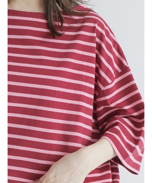 ehka sopo（エヘカソポ）の「ビッグバスクボーダープルオーバー（Tシャツ/カットソー・レディース・ボルドー/グリーン/オレンジ・ﾌﾘ-）」の5枚目の写真