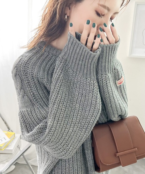 《JaVaジャバコラボ》冬の即戦力。2wayミックスカラー糸アンゴラタッチケーブル編みニットプルオーバー