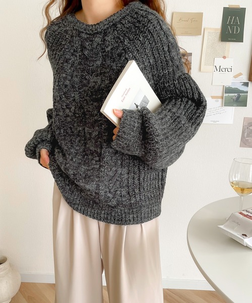 《JaVaジャバコラボ》冬の即戦力。2wayミックスカラー糸アンゴラタッチケーブル編みニットプルオーバー