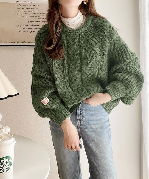 Java(ジャバ)の「《JaVaジャバ コラボ》冬の即戦力。2wayミックスカラー糸アンゴラタッチケーブル編みニットプルオーバー(ニット/セーター・レディース・ブラック/グレー/グリーン/アイボリー/モカ・SMALL/MEDIUM/LARGE/X-LARGE)」の14枚目の写真