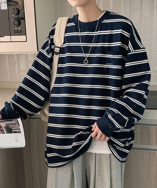 Groovin High 総柄シャツ ブルー M ボーダー 上品 キレイめ Groovin High 総柄シャツ ブルー M ボーダー 上品 キレイめ