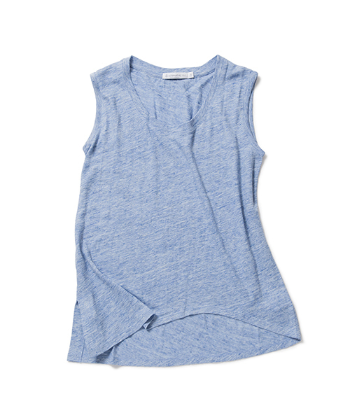 Demi-Luxe BEAMS(デミルクス ビームス)の「ALTERNATIVE / リネン アシンメトリー キャップスリーブ(Tシャツ/カットソー・レディース・グレー/ブルー・SMALL/MEDIUM)」の1枚目の写真