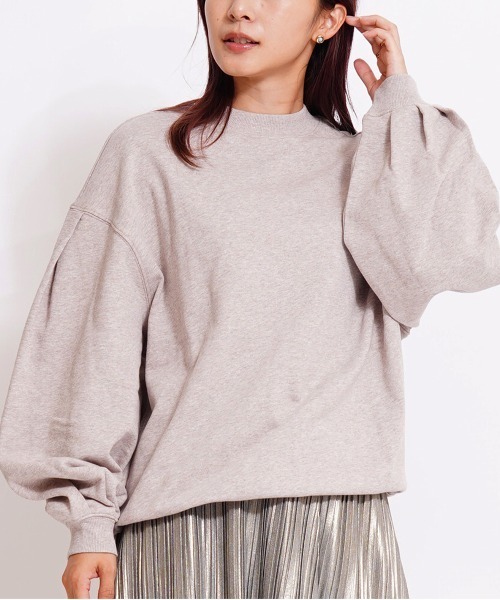 GIORDANO（ジョルダーノ）の「[ GIORDANO ]モックネック裏毛スウェット（スウェット・レディース・ホワイト/カーキ・MEDIUM/LARGE）」の2枚目の写真