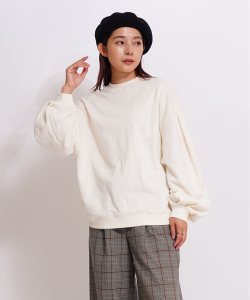 GIORDANO（ジョルダーノ）の「[ GIORDANO ]モックネック裏毛スウェット（スウェット・レディース・ホワイト/カーキ・MEDIUM/LARGE）」の9枚目の写真