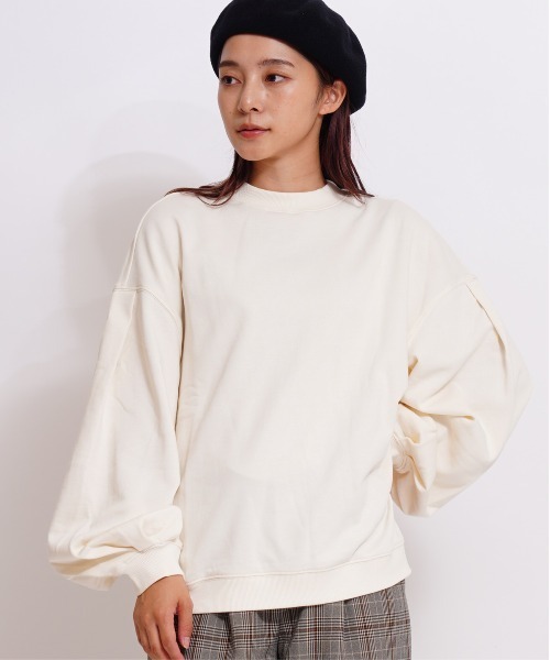 GIORDANO（ジョルダーノ）の「[ GIORDANO ]モックネック裏毛スウェット（スウェット・レディース・ホワイト/カーキ・MEDIUM/LARGE）」の7枚目の写真