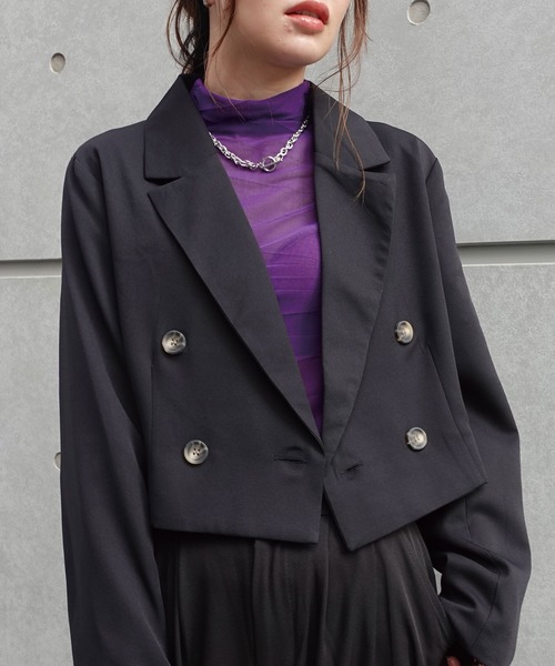 CORNERS（コーナーズ）の「ダブルブレストジャケット（テーラードジャケット・レディース・キャメル/ブラック・M）」の2枚目の写真