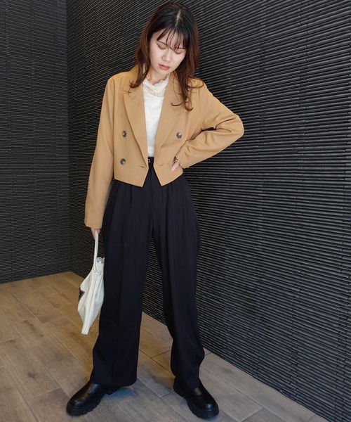 CORNERS（コーナーズ）の「ダブルブレストジャケット（テーラードジャケット・レディース・キャメル/ブラック・M）」の6枚目の写真