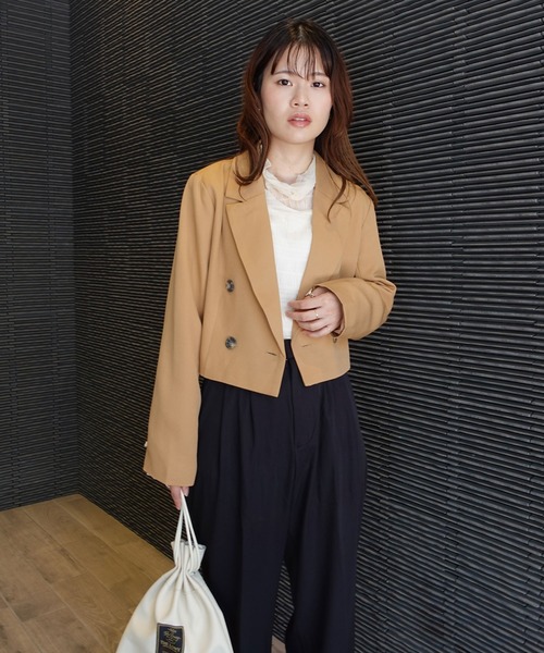 CORNERS（コーナーズ）の「ダブルブレストジャケット（テーラードジャケット・レディース・キャメル/ブラック・M）」の7枚目の写真