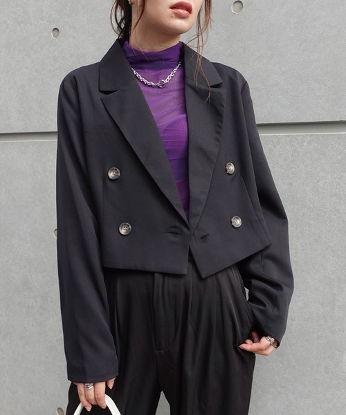 CORNERS（コーナーズ）の「ダブルブレストジャケット（テーラードジャケット・レディース・キャメル/ブラック・M）」の4枚目の写真