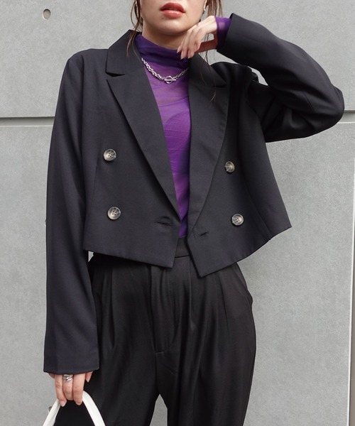 CORNERS（コーナーズ）の「ダブルブレストジャケット（テーラードジャケット・レディース・キャメル/ブラック・M）」の5枚目の写真