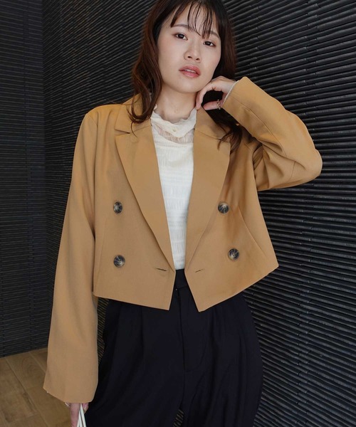 CORNERS（コーナーズ）の「ダブルブレストジャケット（テーラードジャケット・レディース・キャメル/ブラック・M）」の8枚目の写真